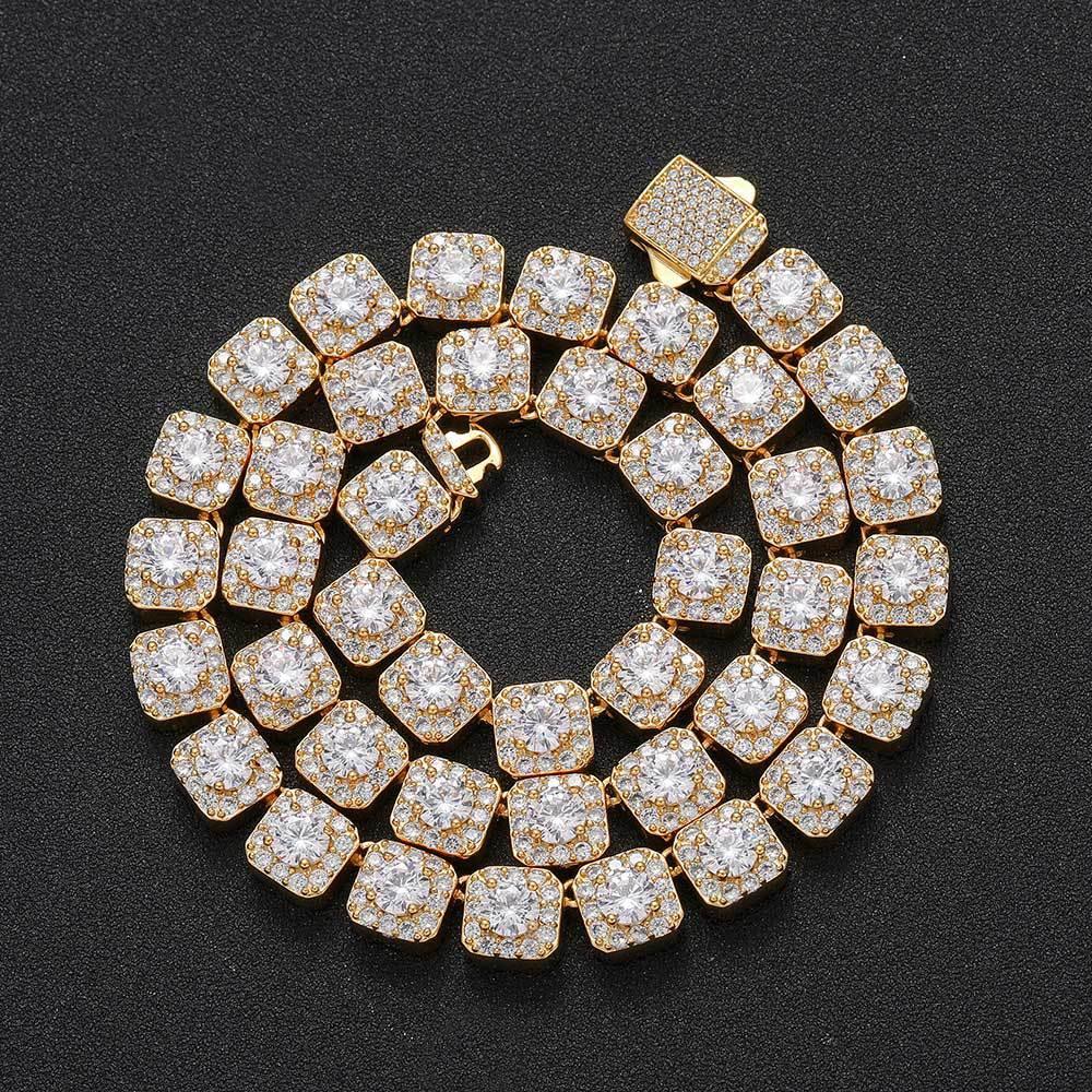 10mm Iced Out Square Link Chain Necklace with Spring Clasp Zircon for Men | Caratix Jewelry - CaratixJewelry